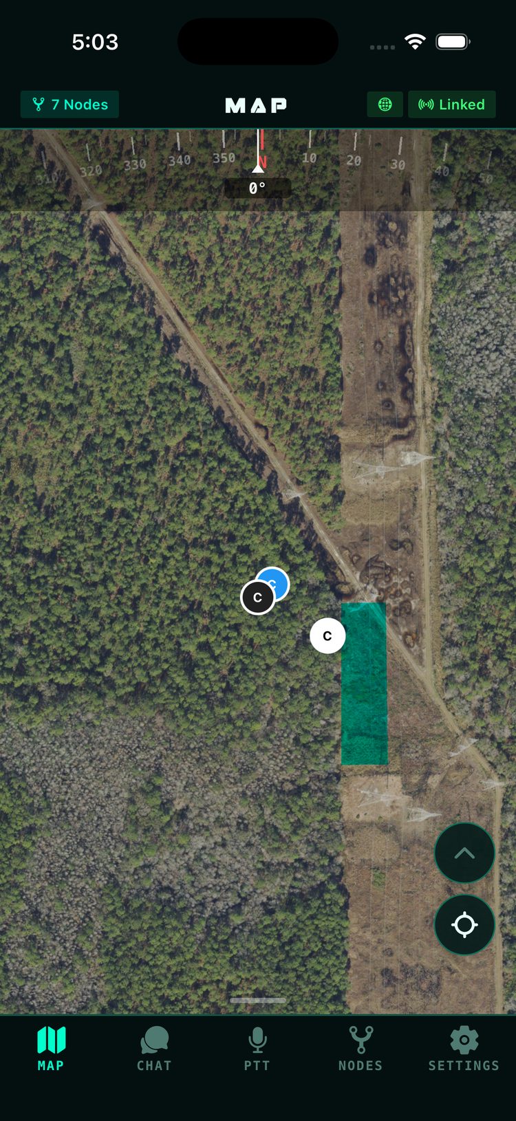 CicadaTAK app — live team map on offline satellite imagery